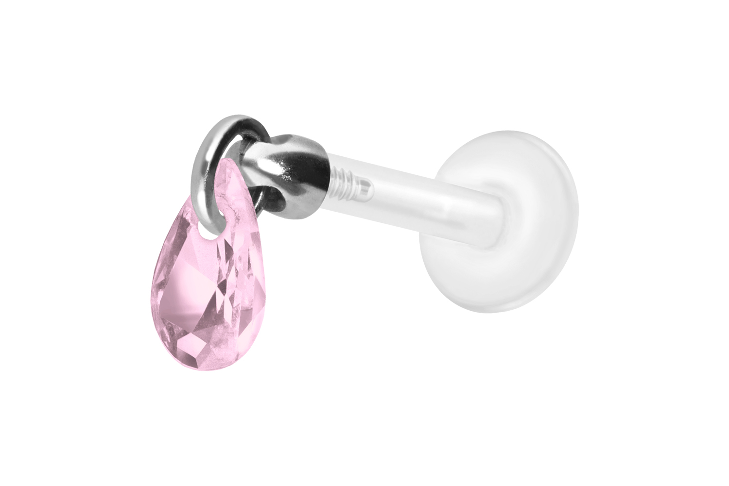 PTFE Labret Piercing mit Innengewinde + Titan-Aufsatz KRISTALLTROPFEN